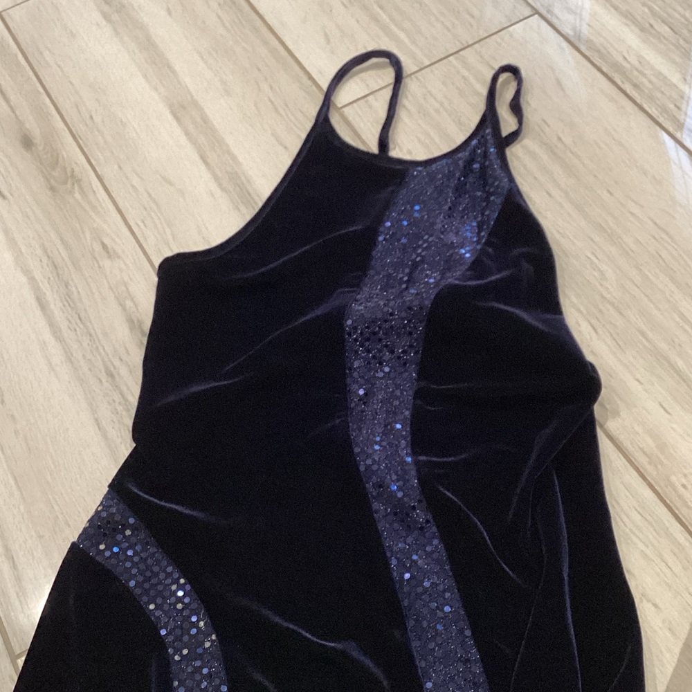 Jump Navy Velvet Backless Dress with Sequin Accents